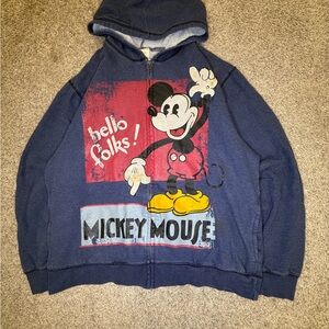 Disney Store Mickey Mouse Hello Folks Zip Hoodie Blue Men’s L